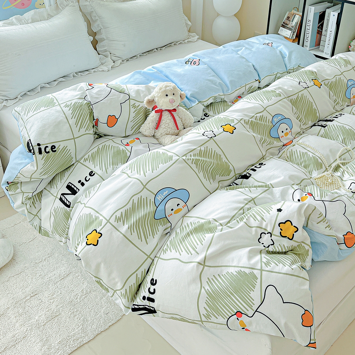 91家纺网 家纺一手货源 找家纺 恩泽家纺 2025新款加厚全棉纯棉印花系列被套单件-单被套 可爱鸭
