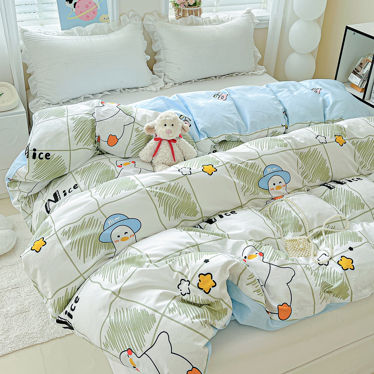 91家纺网 家纺一手货源 找家纺 恩泽家纺 2025新款加厚全棉纯棉印花系列被套单件-单被套 可爱鸭