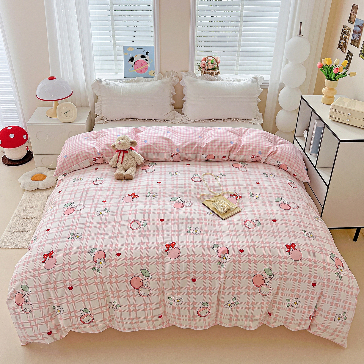 91家纺网 家纺一手货源 找家纺 恩泽家纺 2025新款加厚全棉纯棉印花系列被套单件-单被套 荔枝小熊