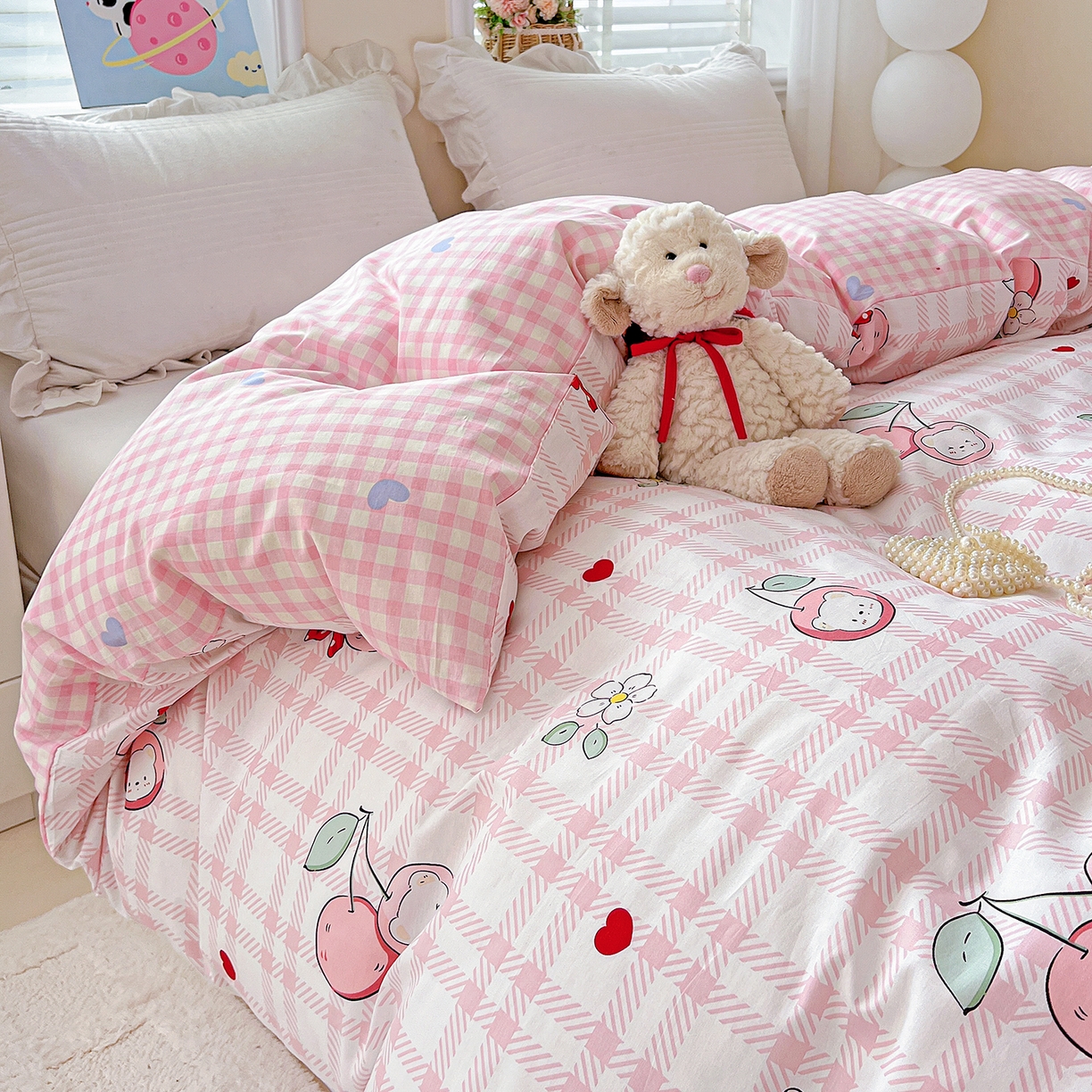 91家纺网 家纺一手货源 找家纺 恩泽家纺 2025新款加厚全棉纯棉印花系列被套单件-单被套 荔枝小熊