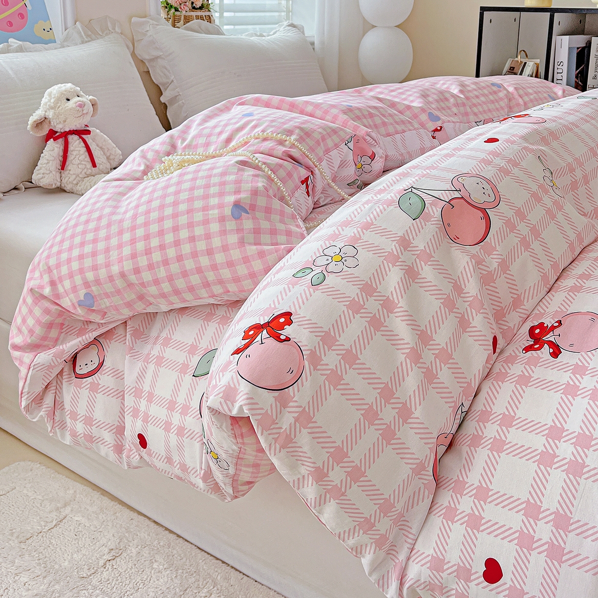 91家纺网 家纺一手货源 找家纺 恩泽家纺 2025新款加厚全棉纯棉印花系列被套单件-单被套 荔枝小熊