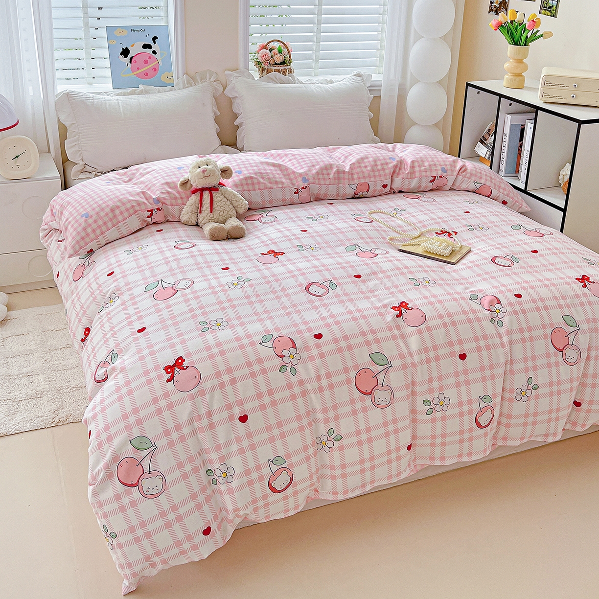 91家纺网 家纺一手货源 找家纺 恩泽家纺 2025新款加厚全棉纯棉印花系列被套单件-单被套 荔枝小熊