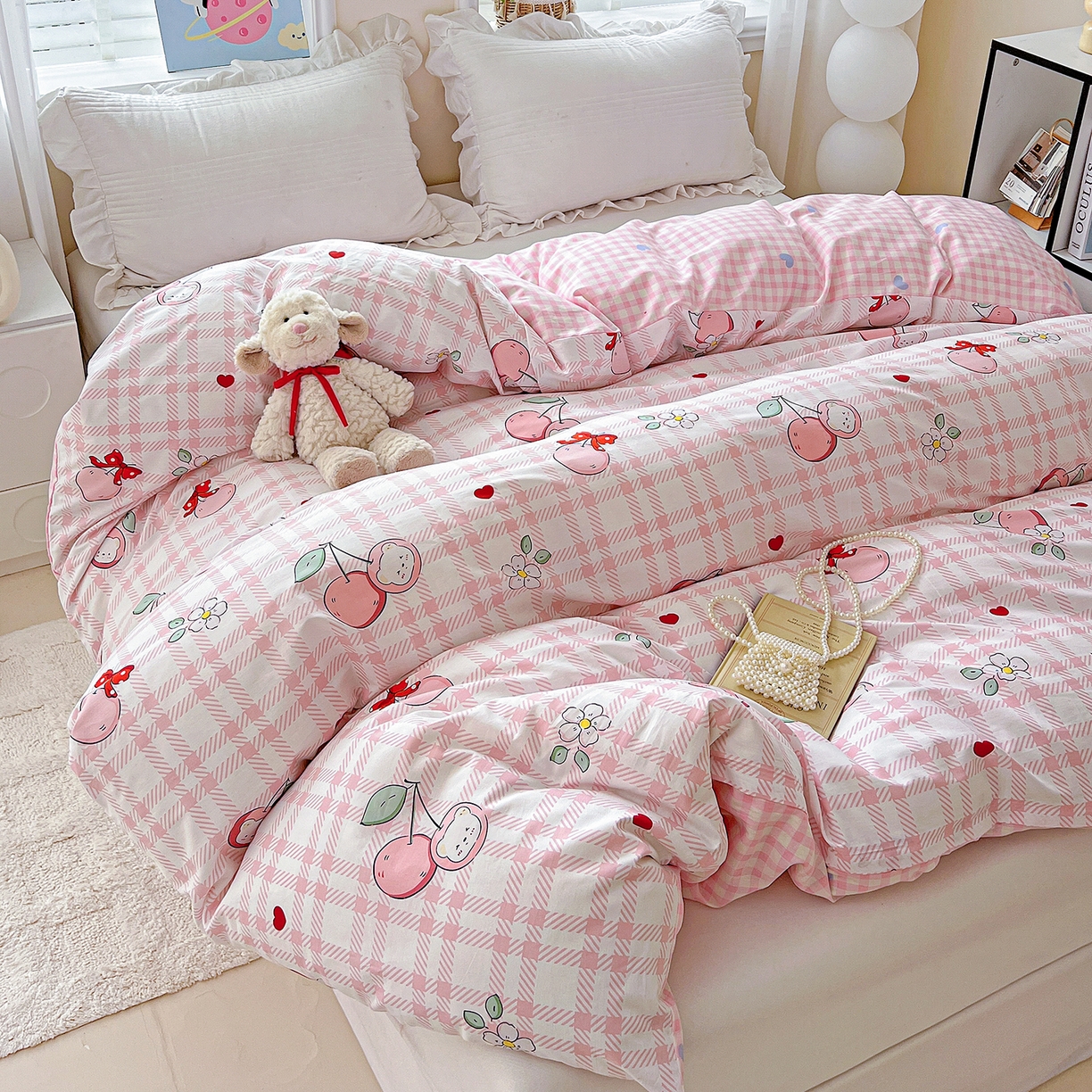 91家纺网 家纺一手货源 找家纺 恩泽家纺 2025新款加厚全棉纯棉印花系列被套单件-单被套 荔枝小熊