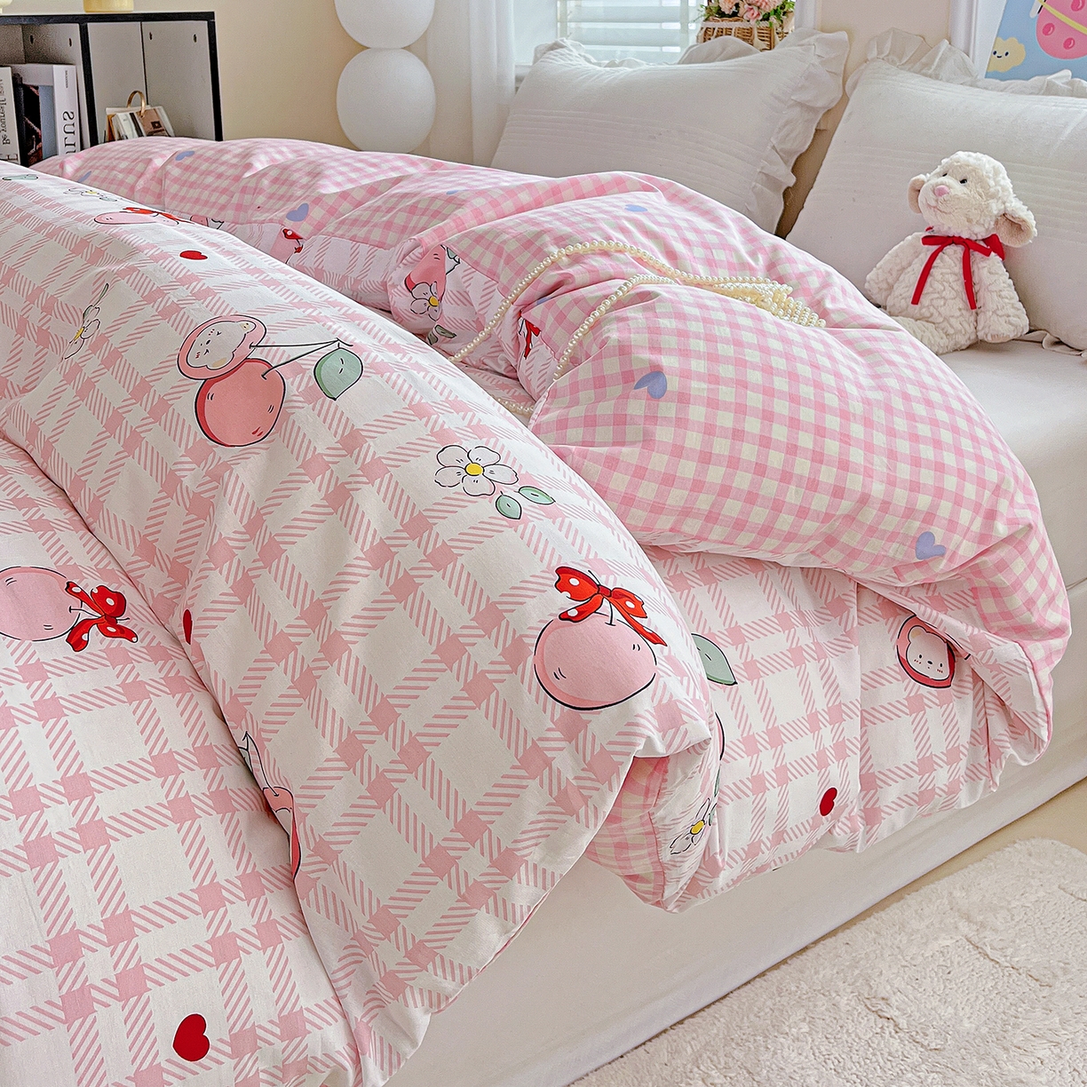 91家纺网 家纺一手货源 找家纺 恩泽家纺 2025新款加厚全棉纯棉印花系列被套单件-单被套 荔枝小熊