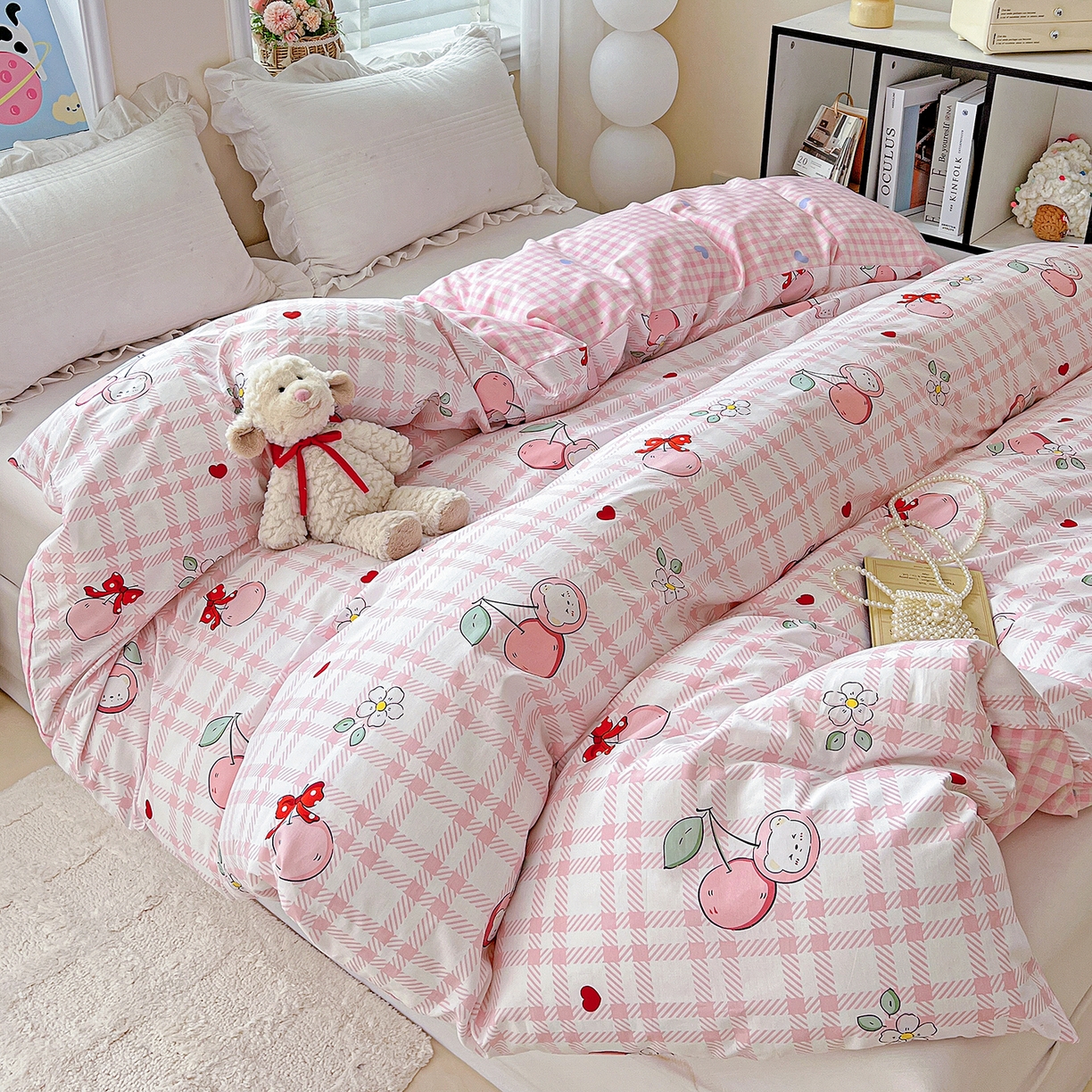 91家纺网 家纺一手货源 找家纺 恩泽家纺 2025新款加厚全棉纯棉印花系列被套单件-单被套 荔枝小熊