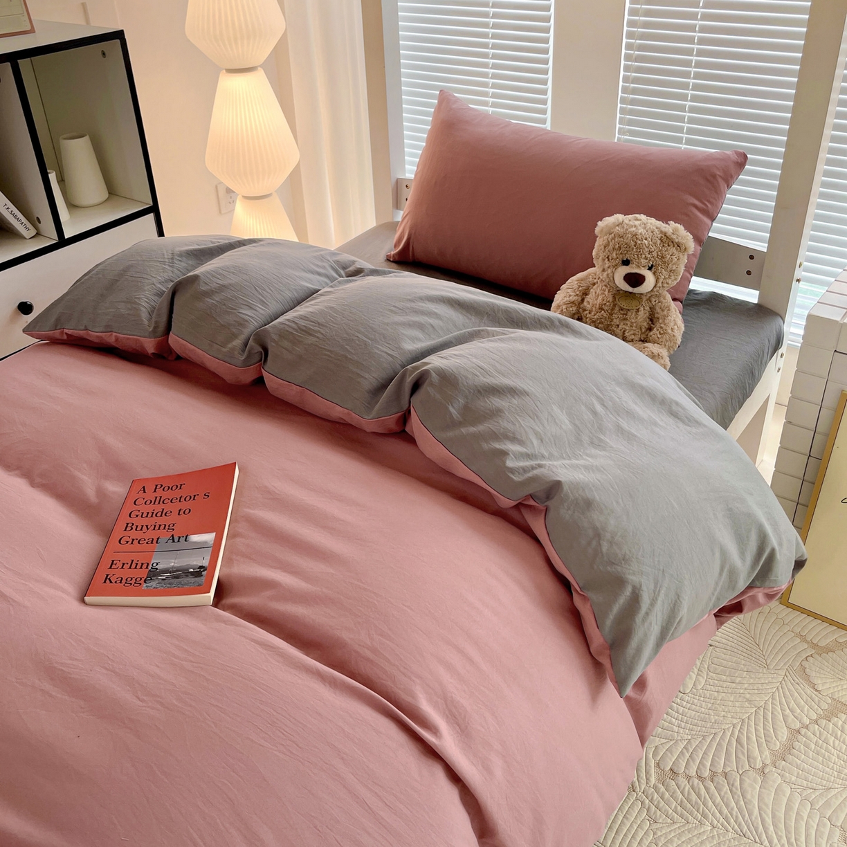 91家纺网 家纺一手货源 找家纺 纽缦家纺 2025新款纯色双拼水洗亲柔棉三件套宿舍三件套上下铺三件套 纯色双拼-豆沙浅灰