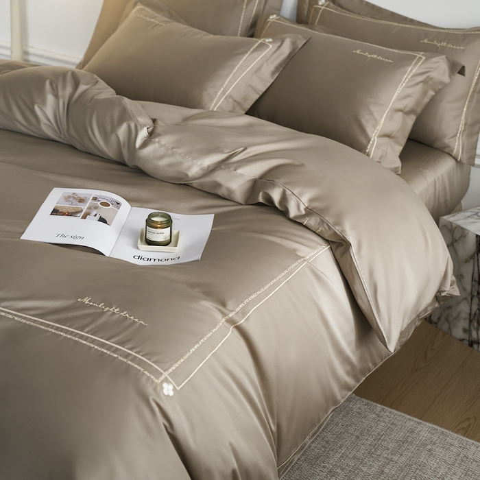 千朵森 2025新款长绒棉纯棉轻奢款大版刺绣四件套-那拉提系列 那拉提-北欧金