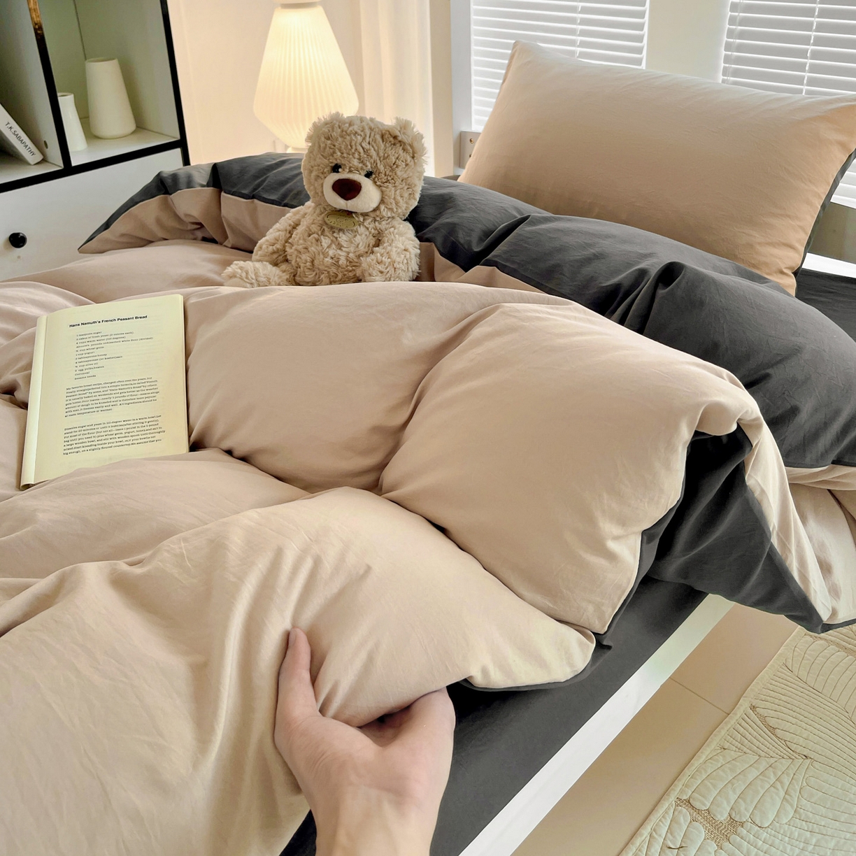 91家纺网 家纺一手货源 找家纺 纽缦家纺 2025新款纯色双拼水洗亲柔棉三件套宿舍三件套上下铺三件套 纯色双拼-卡深灰