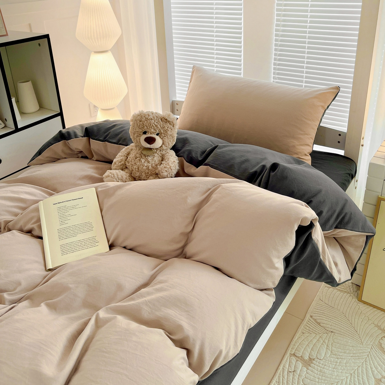 91家纺网 家纺一手货源 找家纺 纽缦家纺 2025新款纯色双拼水洗亲柔棉三件套宿舍三件套上下铺三件套 纯色双拼-卡深灰