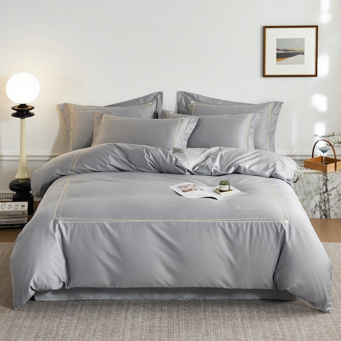 91家纺网 家纺一手货源 找家纺 千朵森 2025新款长绒棉纯棉轻奢款大版刺绣四件套-那拉提系列 那拉提-牧灰