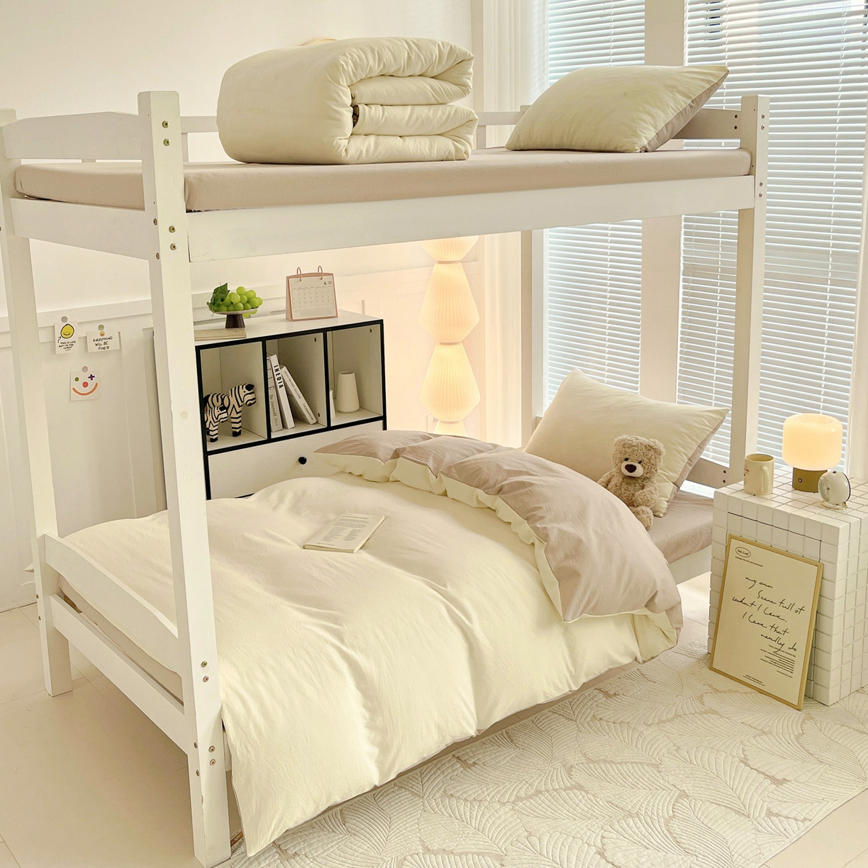 纽缦家纺 2025新款纯色双拼水洗亲柔棉三件套宿舍三件套上下铺三件套 纯色双拼-米卡