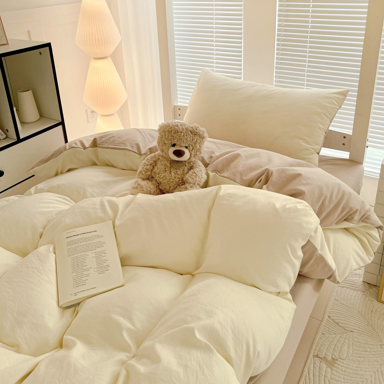 91家纺网 家纺一手货源 找家纺 纽缦家纺 2025新款纯色双拼水洗亲柔棉三件套宿舍三件套上下铺三件套 纯色双拼-米卡