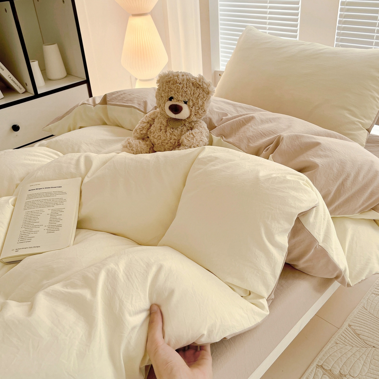 91家纺网 家纺一手货源 找家纺 纽缦家纺 2025新款纯色双拼水洗亲柔棉三件套宿舍三件套上下铺三件套 纯色双拼-米卡