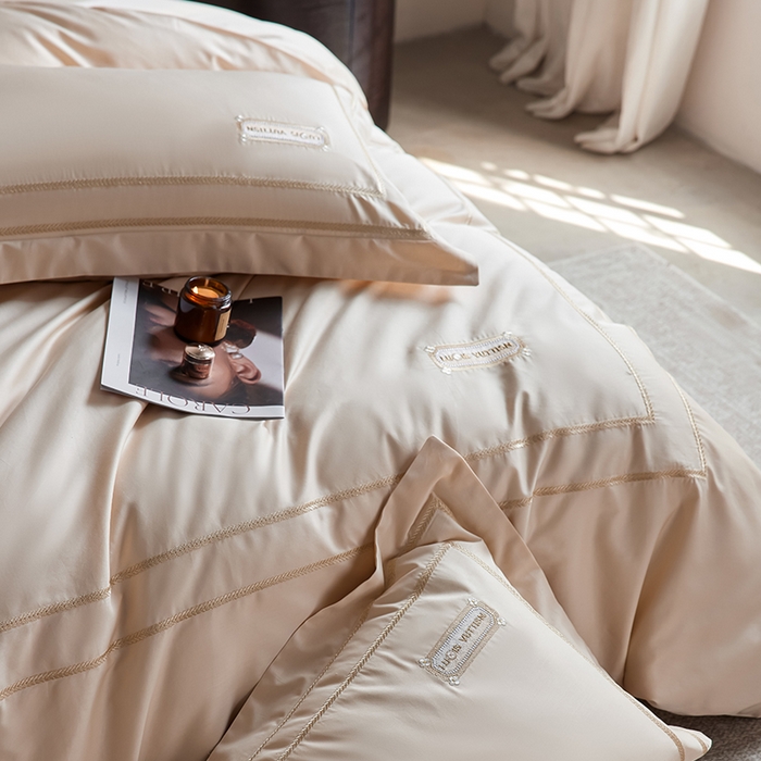 91家纺网 家纺一手货源 找家纺 （总）千朵森 2025新款轻奢60长绒棉纯棉大版刺绣刺绣四件套-致简风华