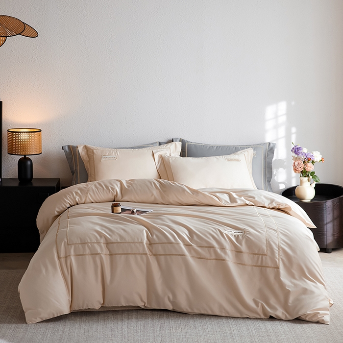 91家纺网 家纺一手货源 找家纺 （总）千朵森 2025新款轻奢60长绒棉纯棉大版刺绣刺绣四件套-致简风华