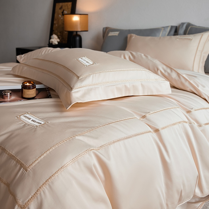 91家纺网 家纺一手货源 找家纺 （总）千朵森 2025新款轻奢60长绒棉纯棉大版刺绣刺绣四件套-致简风华