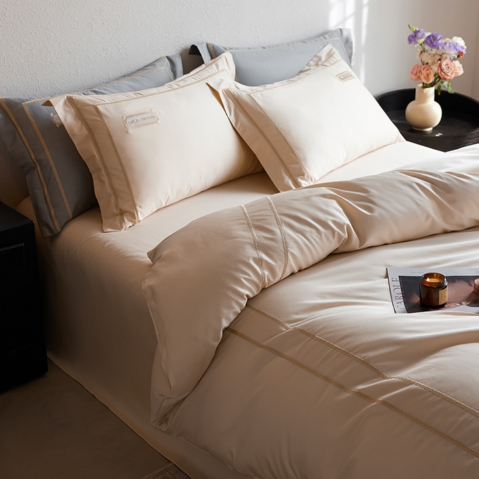 91家纺网 家纺一手货源 找家纺 （总）千朵森 2025新款轻奢60长绒棉纯棉大版刺绣刺绣四件套-致简风华