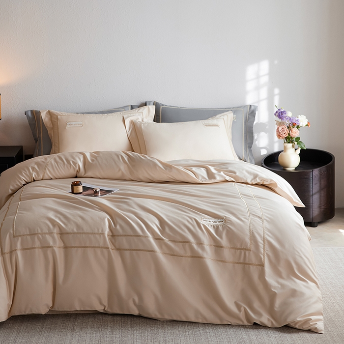 91家纺网 家纺一手货源 找家纺 （总）千朵森 2025新款轻奢60长绒棉纯棉大版刺绣刺绣四件套-致简风华