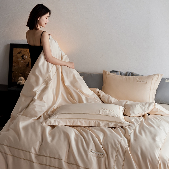 91家纺网 家纺一手货源 找家纺 （总）千朵森 2025新款轻奢60长绒棉纯棉大版刺绣刺绣四件套-致简风华