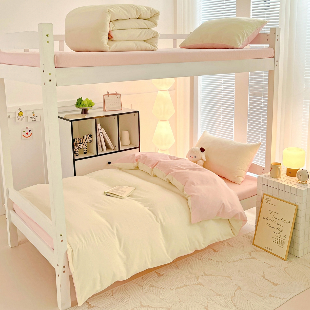 纽缦家纺 2025新款纯色双拼水洗亲柔棉三件套宿舍三件套上下铺三件套 纯色双拼-柠檬粉