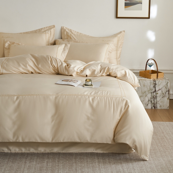 91家纺网 家纺一手货源 找家纺 千朵森 2025新款长绒棉纯棉轻奢款大版刺绣四件套-那拉提系列 那拉提-奶茶