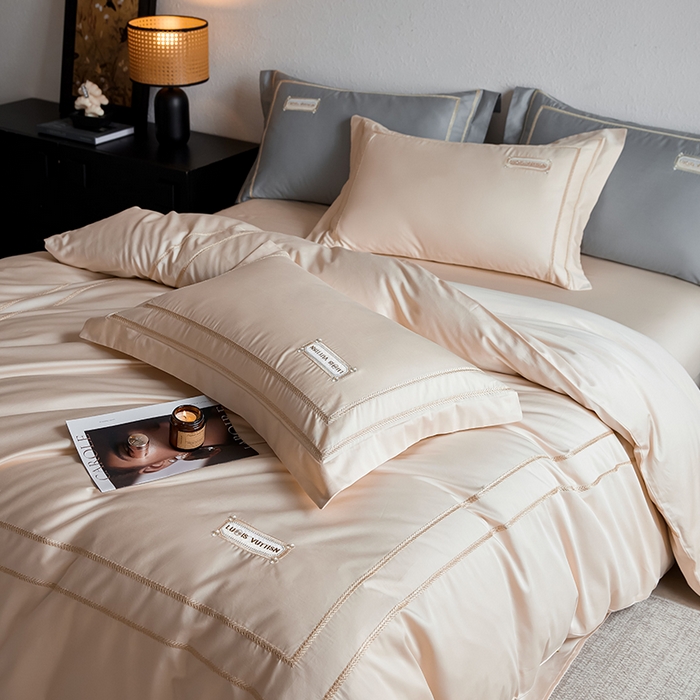 千朵森 2025新款轻奢60长绒棉纯棉大版刺绣刺绣四件套-致简风华 致简风华-奶霜