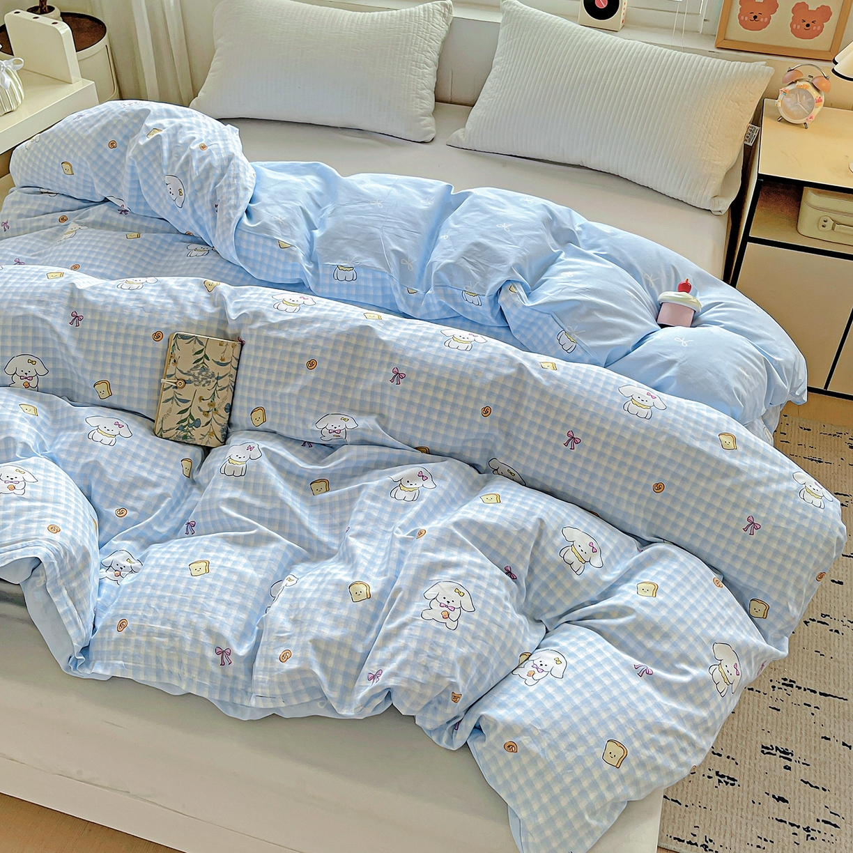 91家纺网 家纺一手货源 找家纺 恩泽家纺 2025新款加厚全棉纯棉印花系列被套单件-单被套 面包小狗