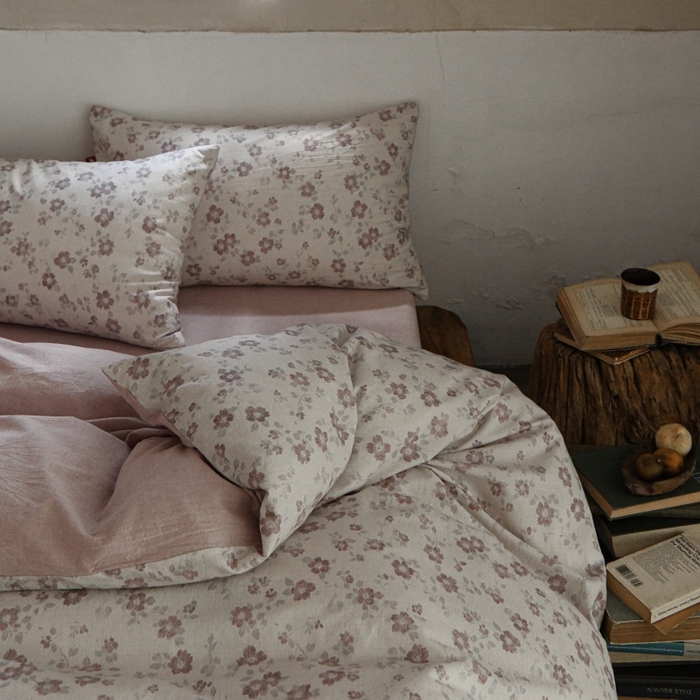 91家纺网 家纺一手货源 找家纺 （总）羚羊语家纺 2025新款A类棉麻高支密原生棉花亚麻四件套复古色织数码印花文艺风绉绉汉麻亚麻自