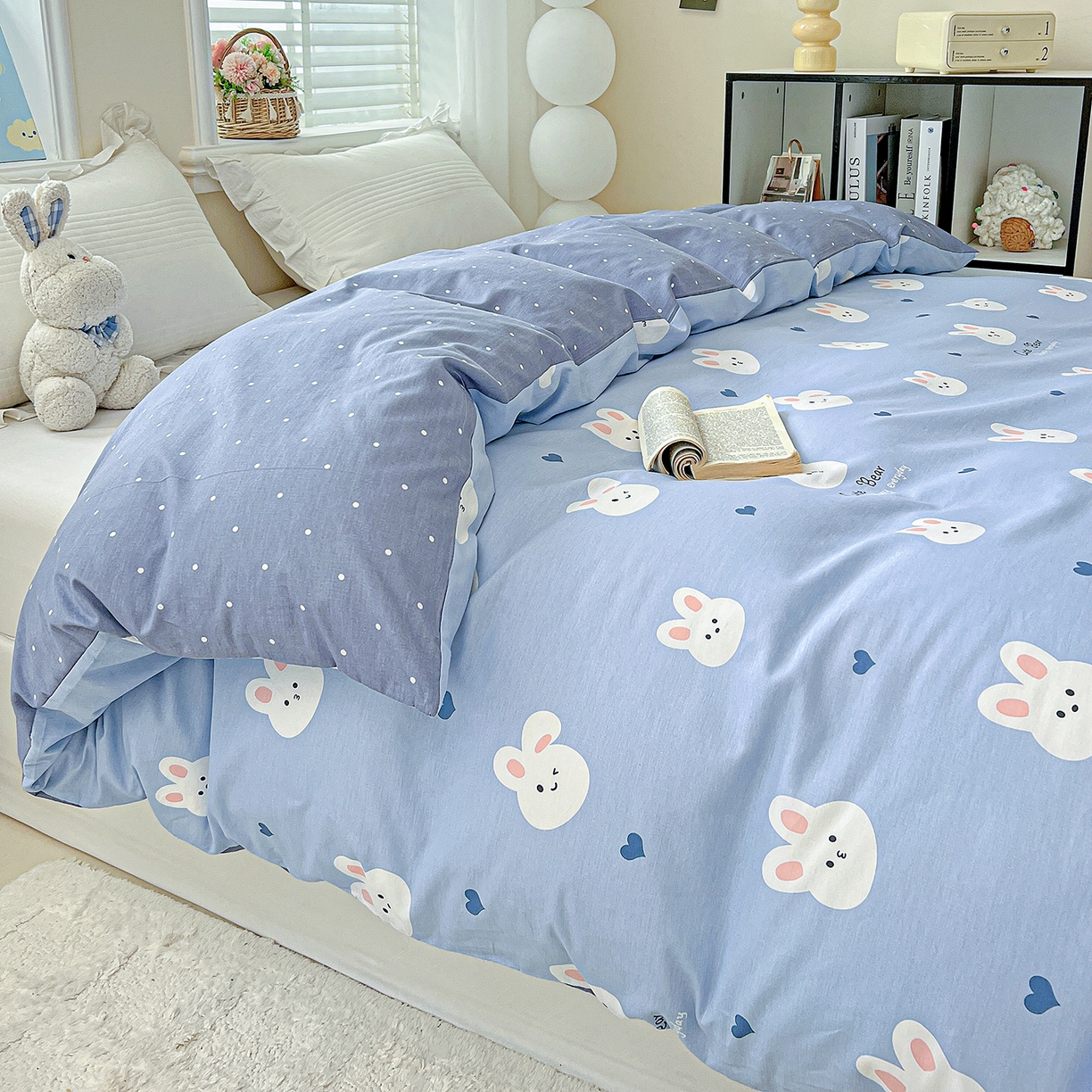 91家纺网 家纺一手货源 找家纺 恩泽家纺 2025新款加厚全棉纯棉印花系列被套单件-单被套 桃心小兔