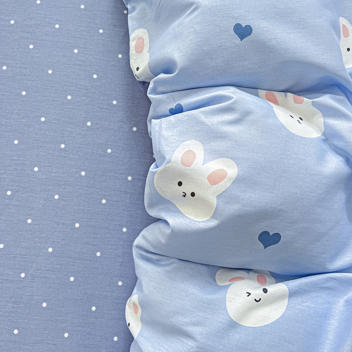 91家纺网 家纺一手货源 找家纺 恩泽家纺 2025新款加厚全棉纯棉印花系列被套单件-单被套 桃心小兔