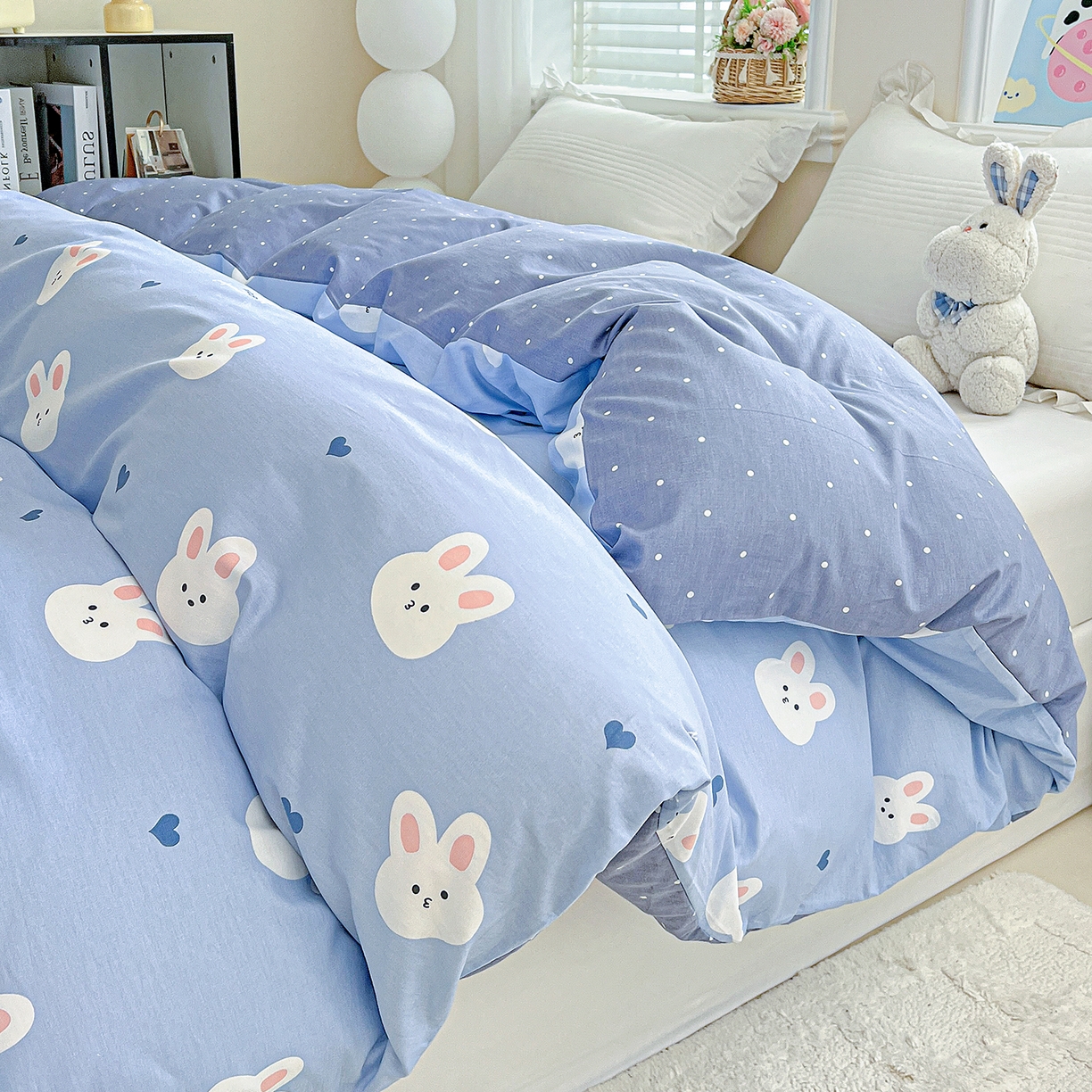 91家纺网 家纺一手货源 找家纺 恩泽家纺 2025新款加厚全棉纯棉印花系列被套单件-单被套 桃心小兔