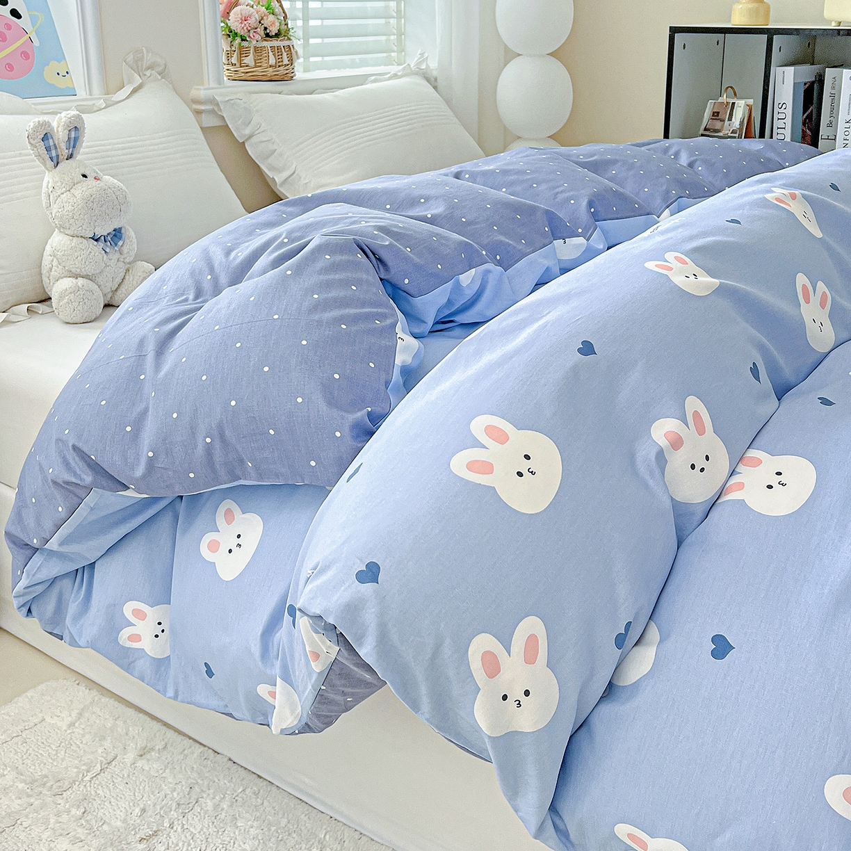 91家纺网 家纺一手货源 找家纺 恩泽家纺 2025新款加厚全棉纯棉印花系列被套单件-单被套 桃心小兔