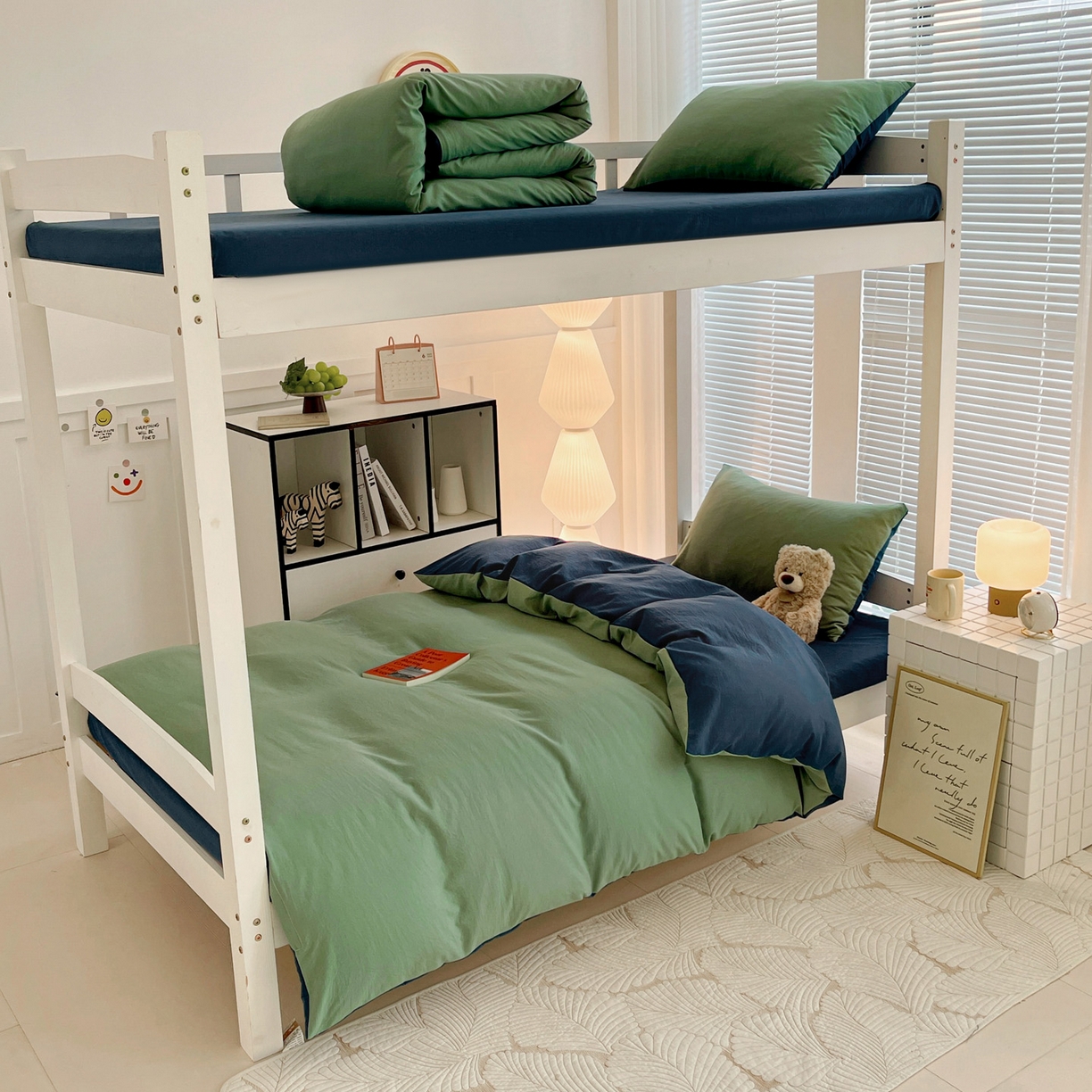 纽缦家纺 2025新款纯色双拼水洗亲柔棉三件套宿舍三件套上下铺三件套 纯色双拼-清新牛仔