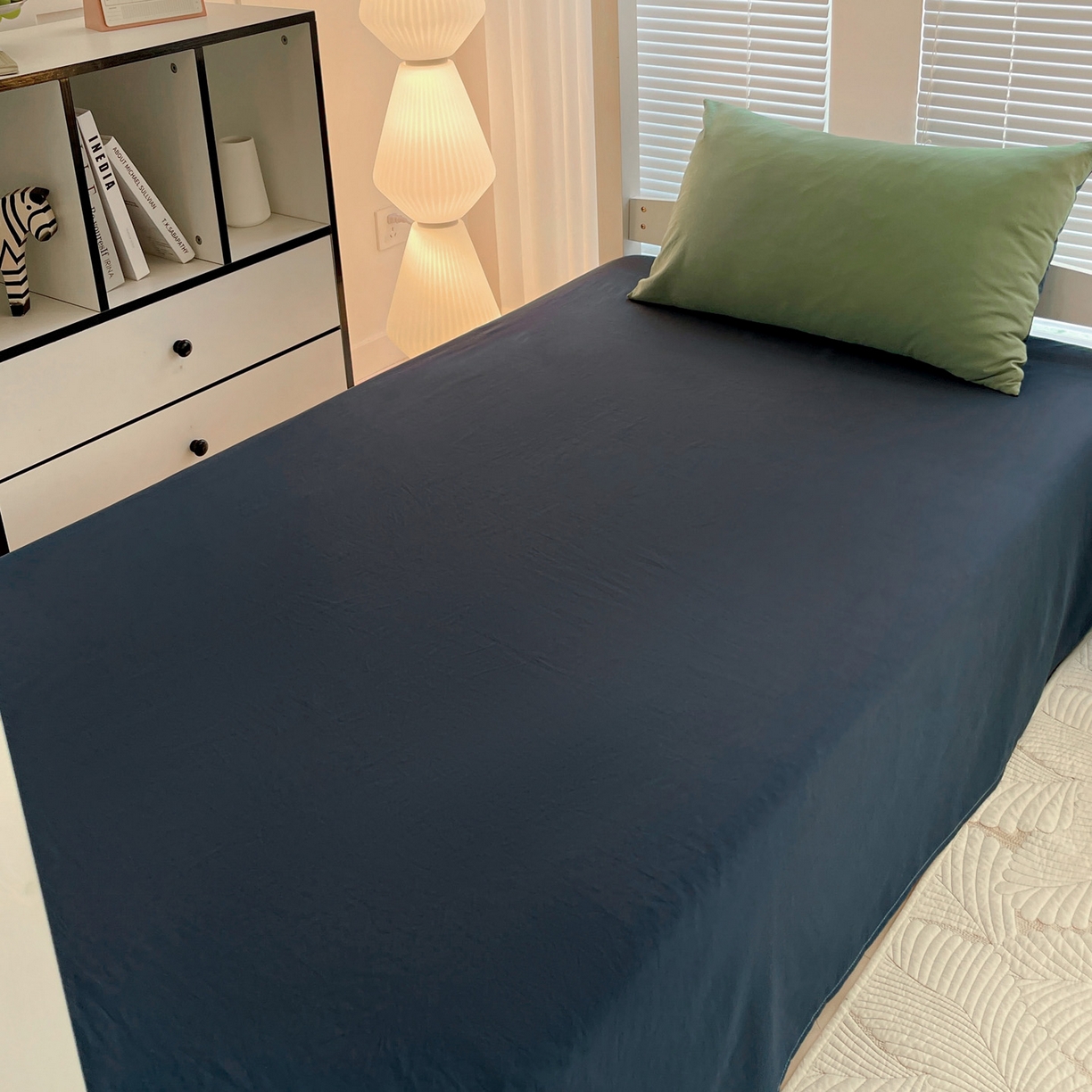 91家纺网 家纺一手货源 找家纺 纽缦家纺 2025新款纯色双拼水洗亲柔棉三件套宿舍三件套上下铺三件套 纯色双拼-清新牛仔