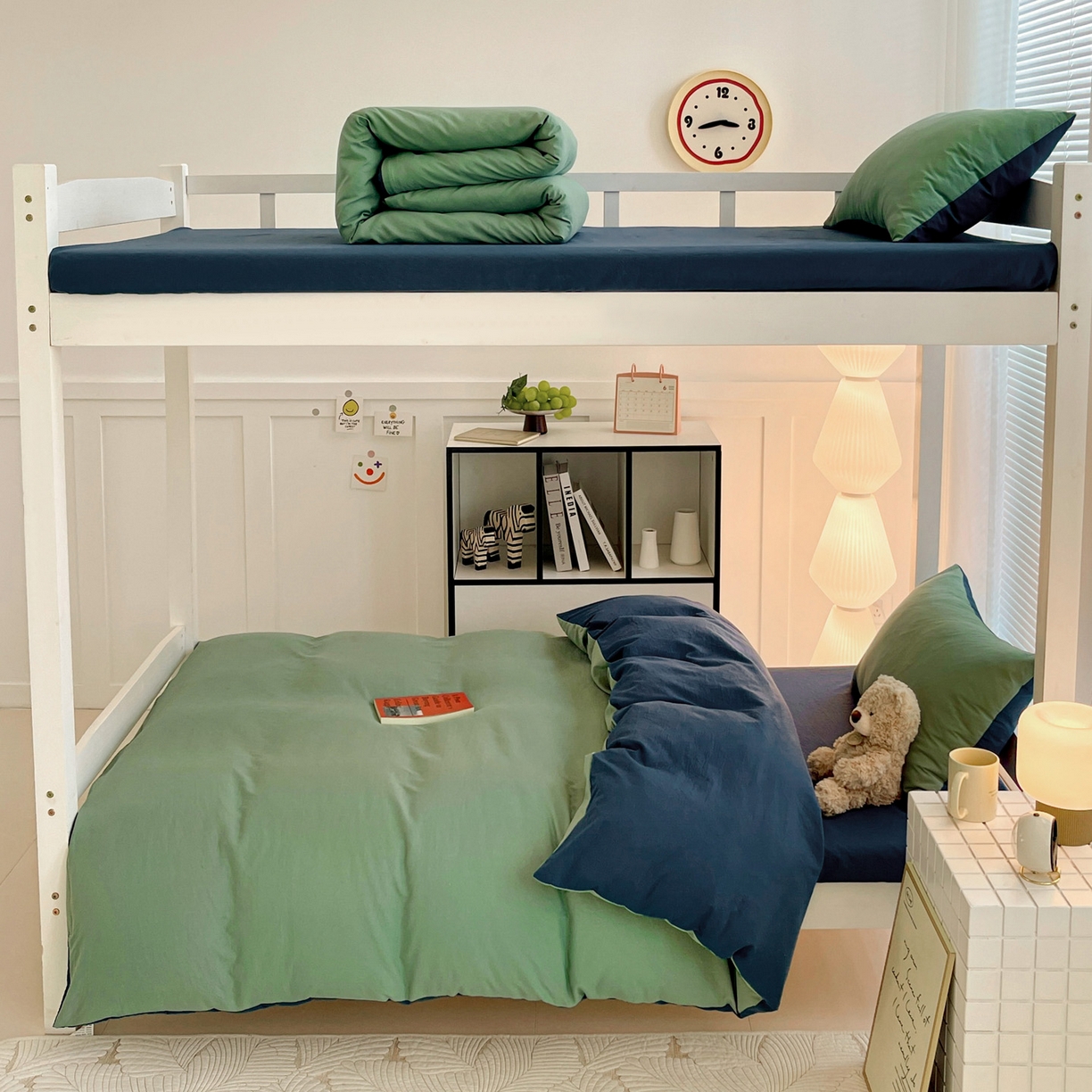 91家纺网 家纺一手货源 找家纺 纽缦家纺 2025新款纯色双拼水洗亲柔棉三件套宿舍三件套上下铺三件套 纯色双拼-清新牛仔