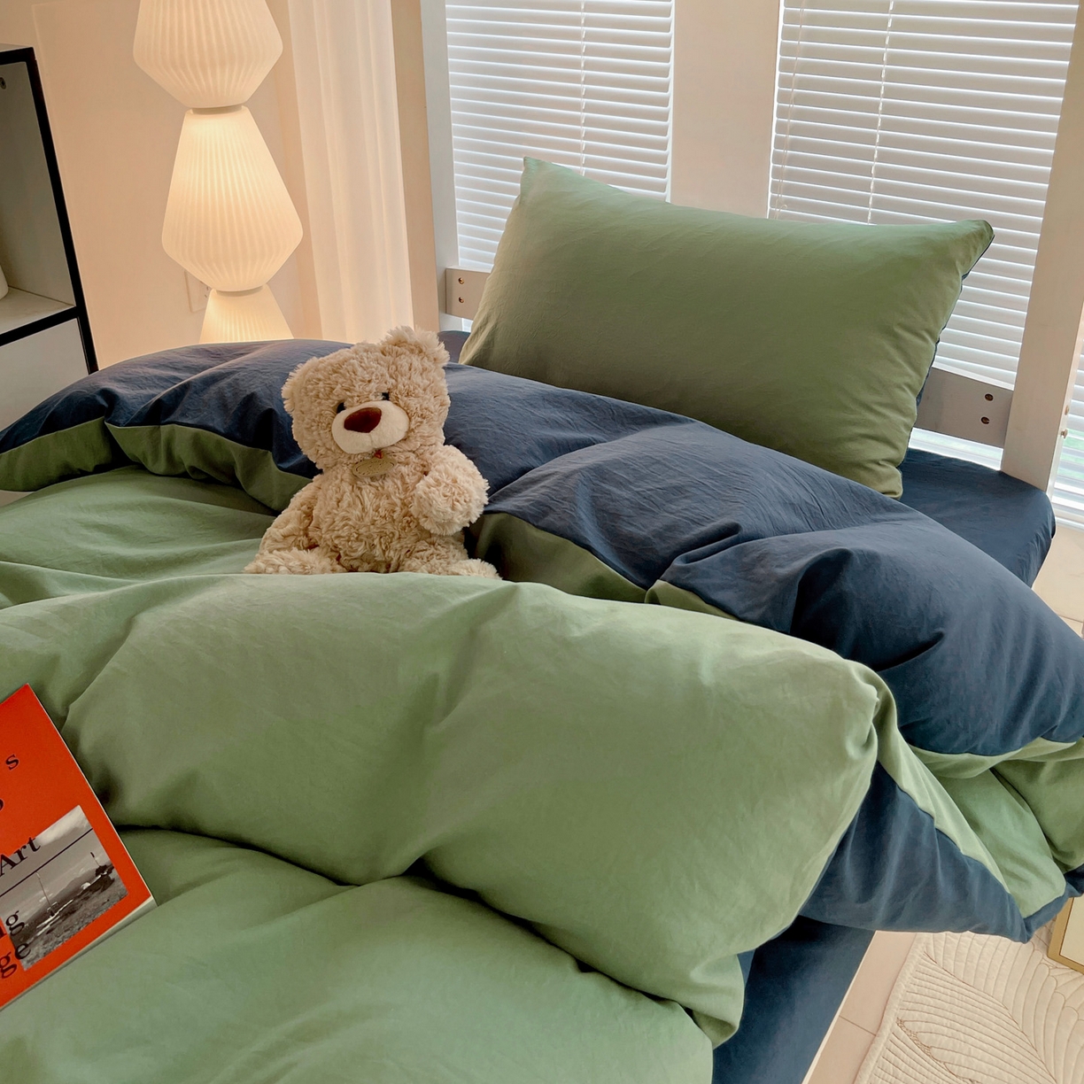 91家纺网 家纺一手货源 找家纺 纽缦家纺 2025新款纯色双拼水洗亲柔棉三件套宿舍三件套上下铺三件套 纯色双拼-清新牛仔