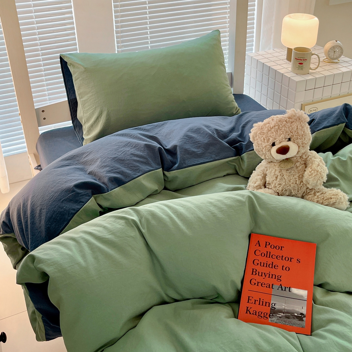 91家纺网 家纺一手货源 找家纺 纽缦家纺 2025新款纯色双拼水洗亲柔棉三件套宿舍三件套上下铺三件套 纯色双拼-清新牛仔