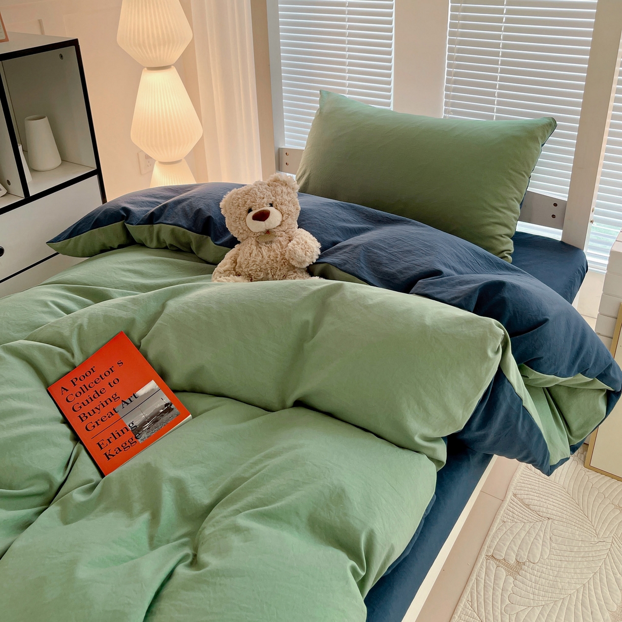 91家纺网 家纺一手货源 找家纺 纽缦家纺 2025新款纯色双拼水洗亲柔棉三件套宿舍三件套上下铺三件套 纯色双拼-清新牛仔