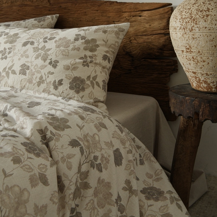 91家纺网 家纺一手货源 找家纺 羚羊语家纺 2025新款A类棉麻高支密原生棉花亚麻四件套复古色织数码印花文艺风绉绉汉麻亚麻自 絮语