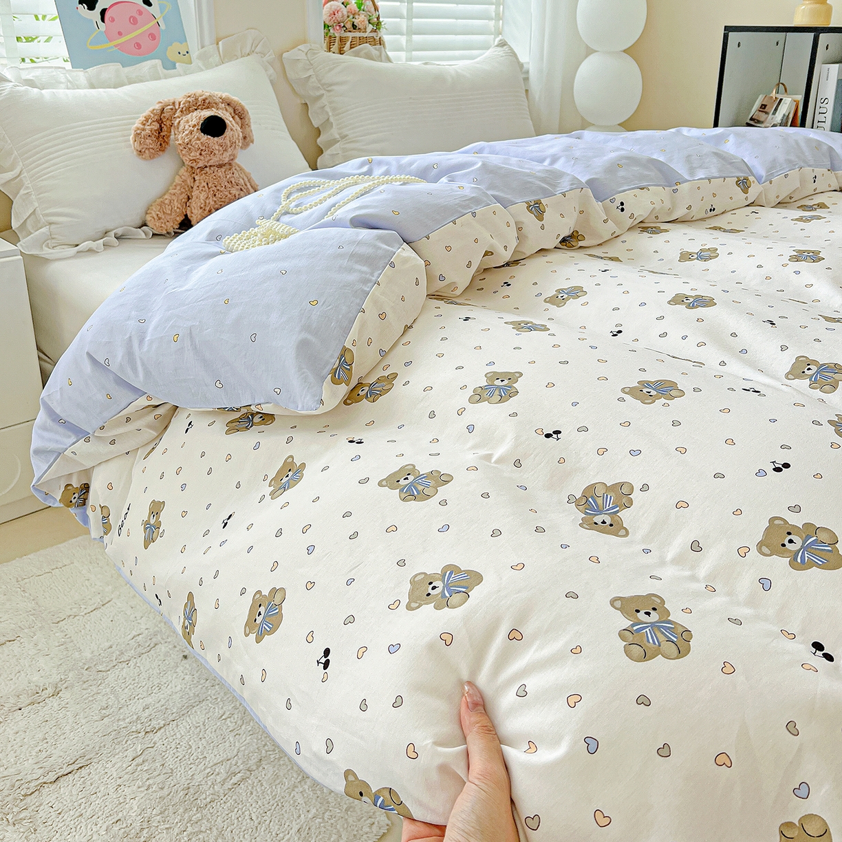 91家纺网 家纺一手货源 找家纺 恩泽家纺 2025新款加厚全棉纯棉印花系列被套单件-单被套 天使熊