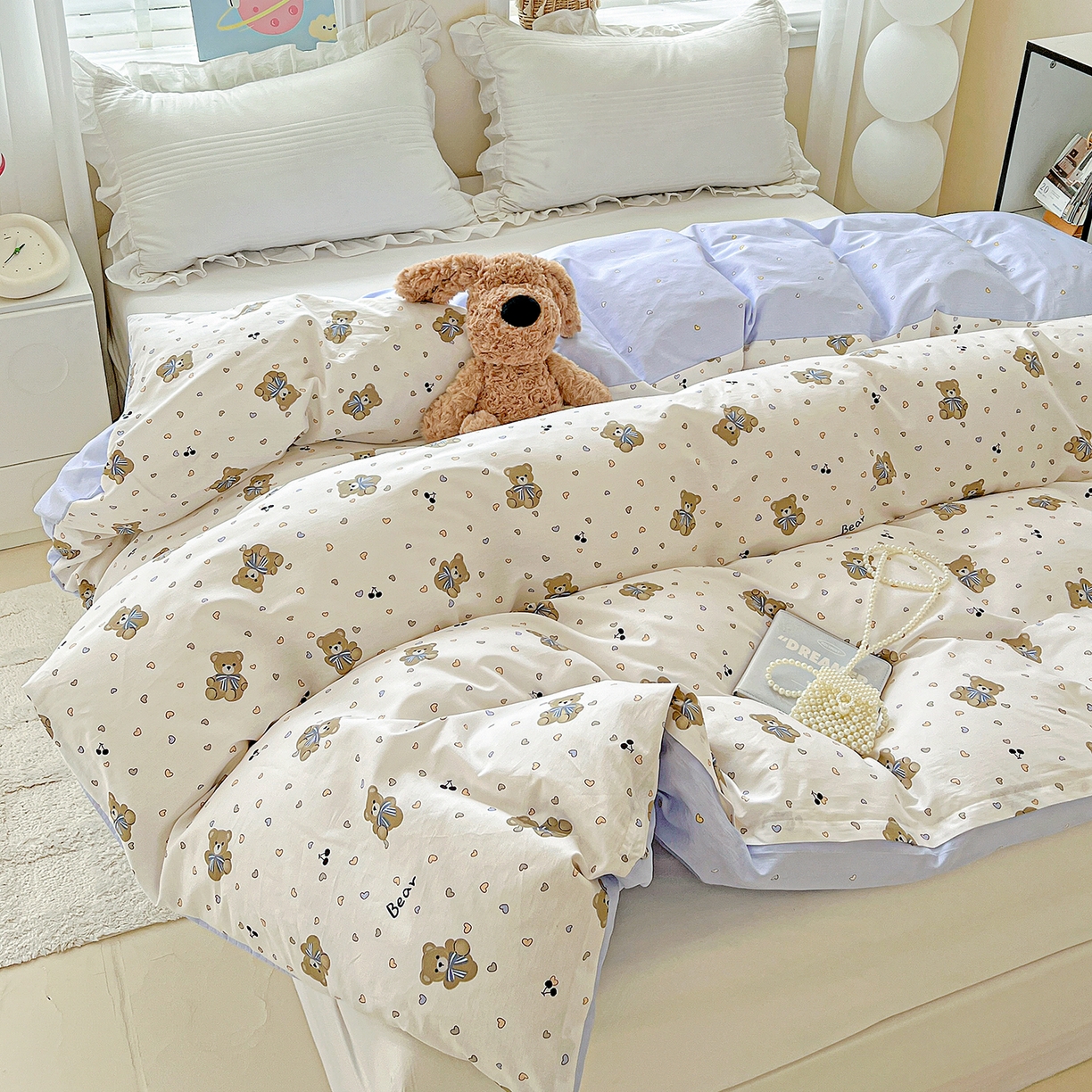 91家纺网 家纺一手货源 找家纺 恩泽家纺 2025新款加厚全棉纯棉印花系列被套单件-单被套 天使熊