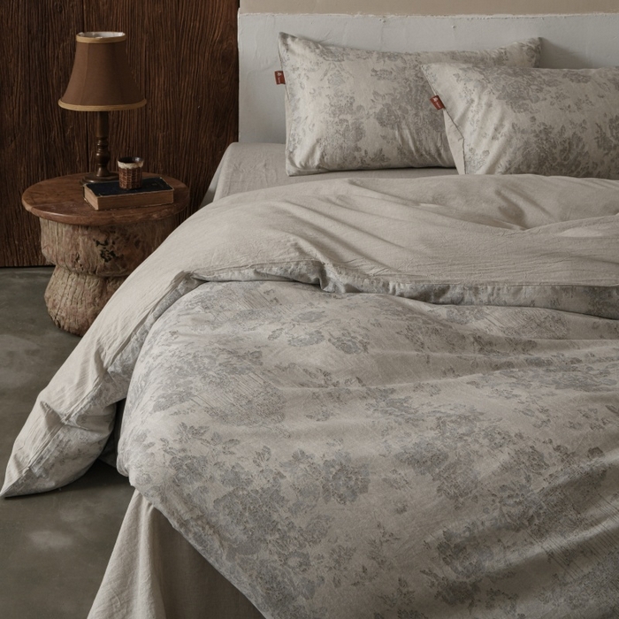 羚羊语家纺 2025新款A类棉麻高支密原生棉花亚麻四件套复古色织数码印花文艺风绉绉汉麻亚麻自 浮生记