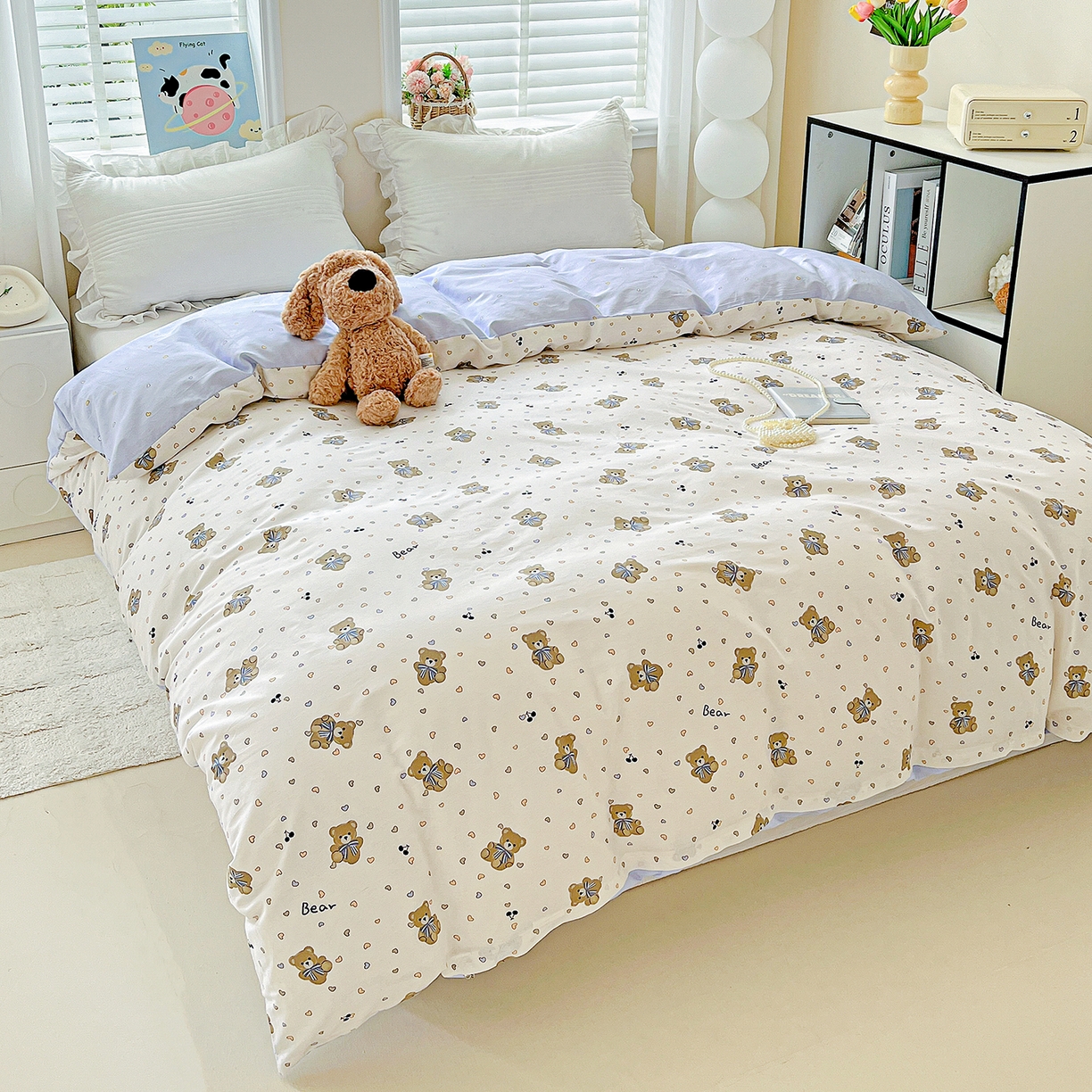 91家纺网 家纺一手货源 找家纺 恩泽家纺 2025新款加厚全棉纯棉印花系列被套单件-单被套 天使熊