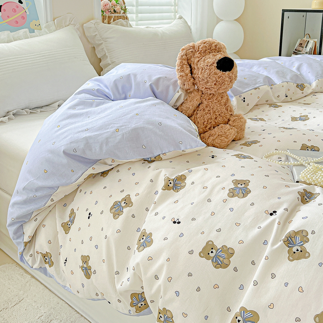 91家纺网 家纺一手货源 找家纺 恩泽家纺 2025新款加厚全棉纯棉印花系列被套单件-单被套 天使熊