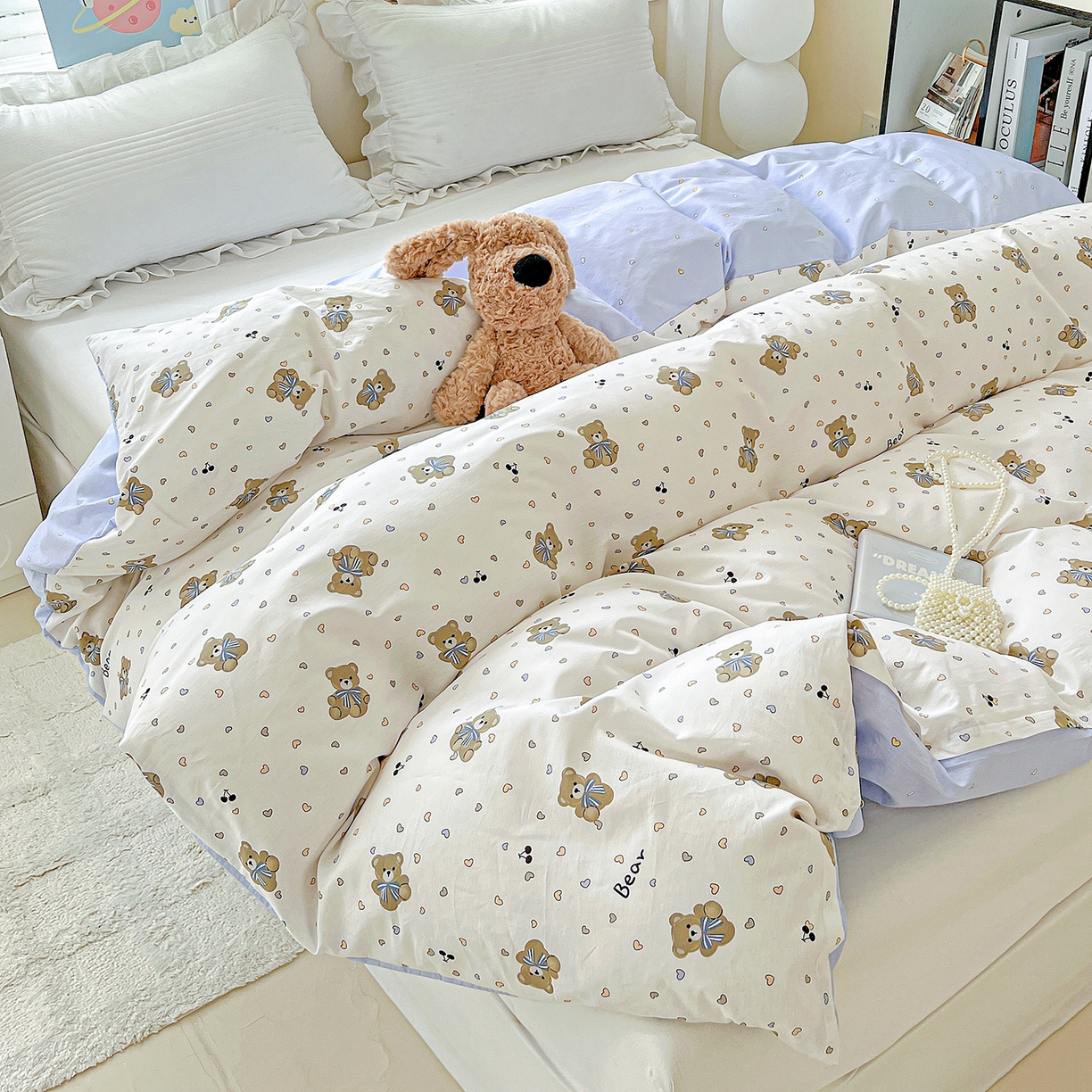 91家纺网 家纺一手货源 找家纺 恩泽家纺 2025新款加厚全棉纯棉印花系列被套单件-单被套 天使熊