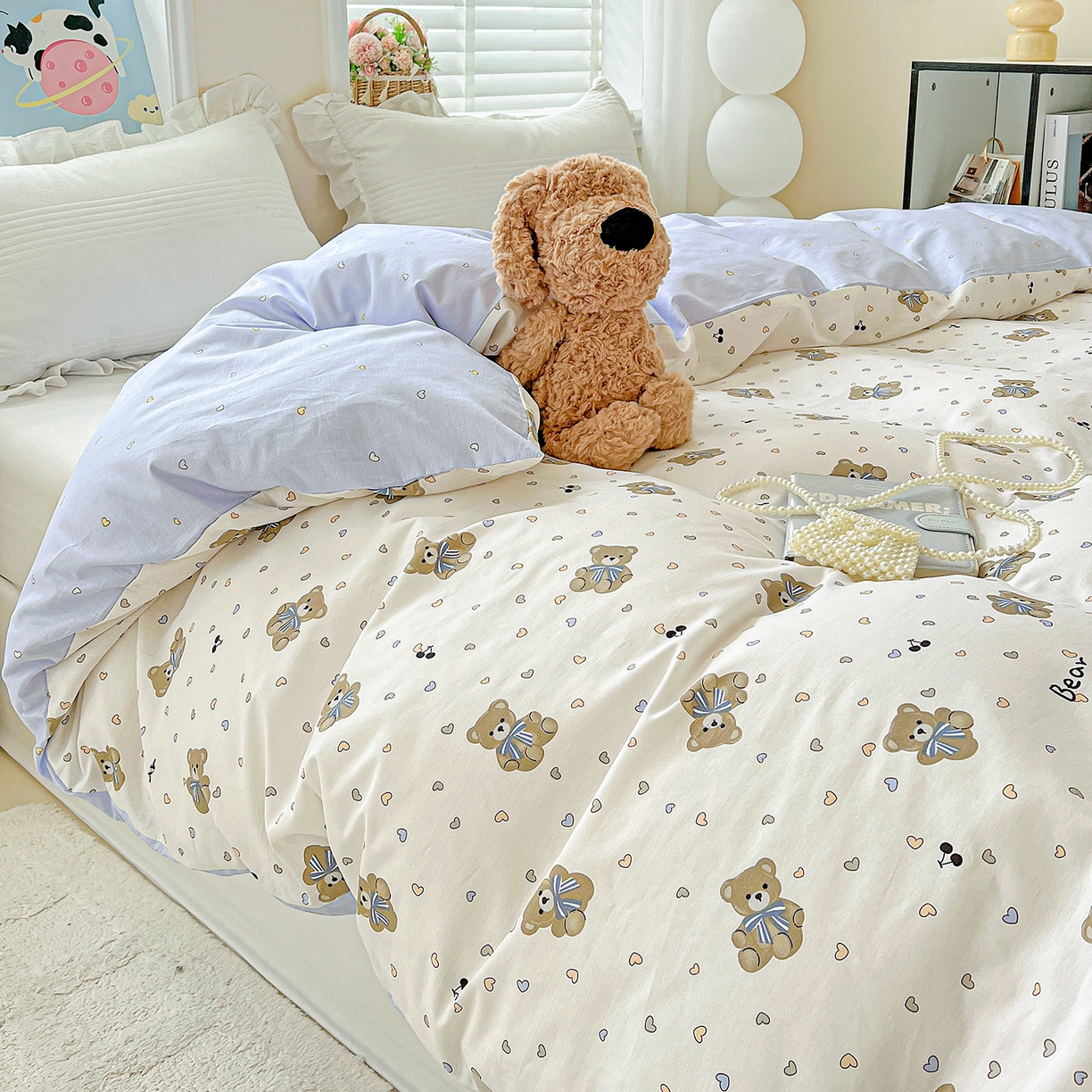 91家纺网 家纺一手货源 找家纺 恩泽家纺 2025新款加厚全棉纯棉印花系列被套单件-单被套 天使熊