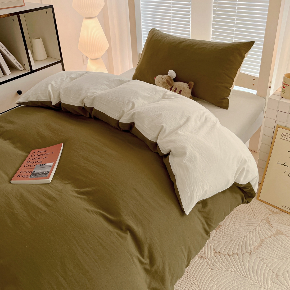 91家纺网 家纺一手货源 找家纺 纽缦家纺 2025新款纯色双拼水洗亲柔棉三件套宿舍三件套上下铺三件套 纯色双拼-秋色咖