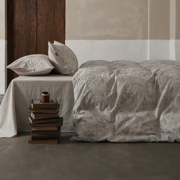 91家纺网 家纺一手货源 找家纺 羚羊语家纺 2025新款A类棉麻高支密原生棉花亚麻四件套复古色织数码印花文艺风绉绉汉麻亚麻自 浮生记