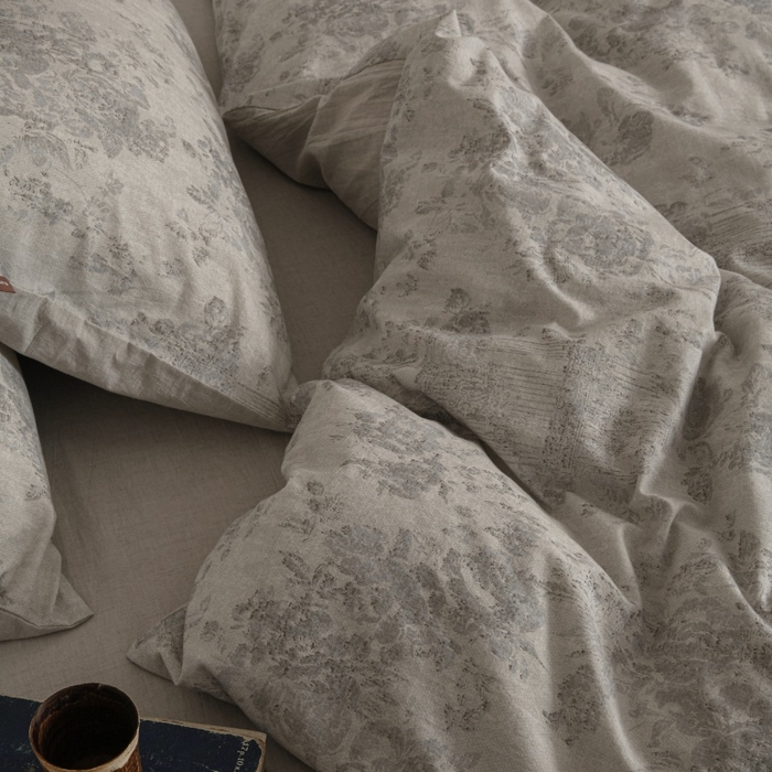 91家纺网 家纺一手货源 找家纺 羚羊语家纺 2025新款A类棉麻高支密原生棉花亚麻四件套复古色织数码印花文艺风绉绉汉麻亚麻自 浮生记