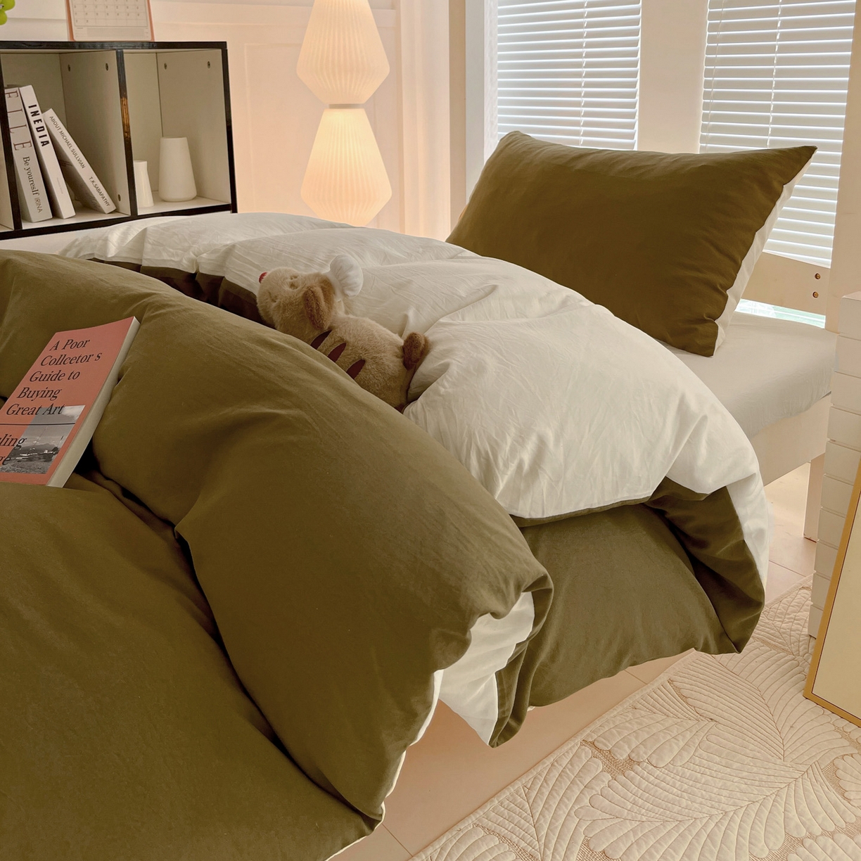 91家纺网 家纺一手货源 找家纺 纽缦家纺 2025新款纯色双拼水洗亲柔棉三件套宿舍三件套上下铺三件套 纯色双拼-秋色咖